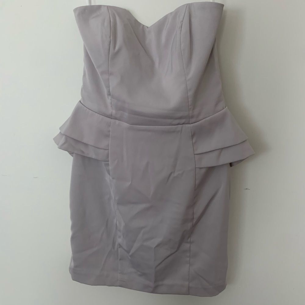 H&M Strapless Sweetheart Peplum Light Gray Dress